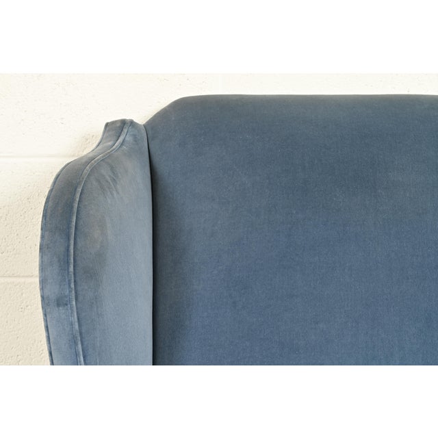 Kindel Furniture Chippendale Carved Mahogany Blue Velvet Upholstered Wingback Lounge Chair For Sale In South Bend - Image 6 of 15