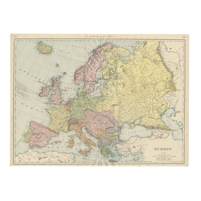 Antique Map of Europe Before the First World War by Rand McNally, 1899 For Sale
