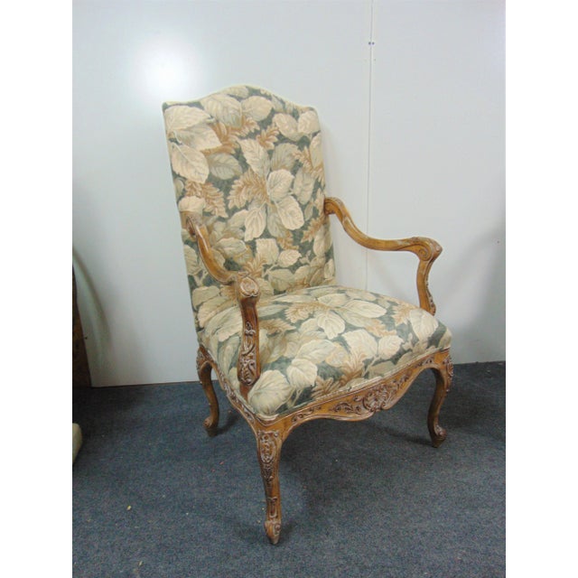 Wood Louis XV Faux Painted Carved High Back Arm Chairs - a Pair For Sale - Image 7 of 8