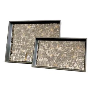 Pigeon & Poodle Solara Optic Painted Mirror Black Nesting Trays - A Pair