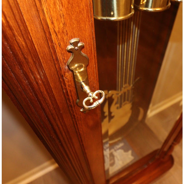 Ridgeway Model 266 Vintage Grandfather Clock in Cherry With Moon Dial, Triple Chime For Sale - Image 10 of 15