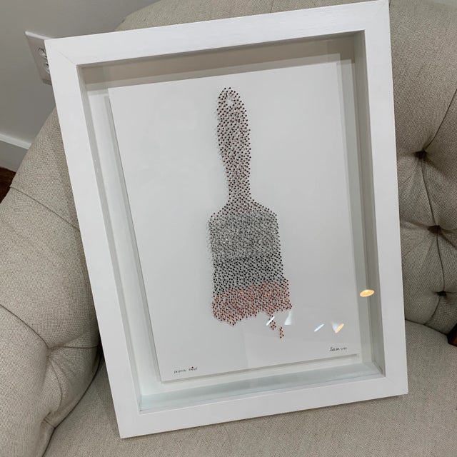 Red "Dripping Paint" Contemporary Op Art Mixed-Media Collage, Framed For Sale - Image 8 of 13