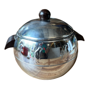 1970s Silver Round Ice Bucket/Champagne Bucket With Wood Handles and Penguin Details