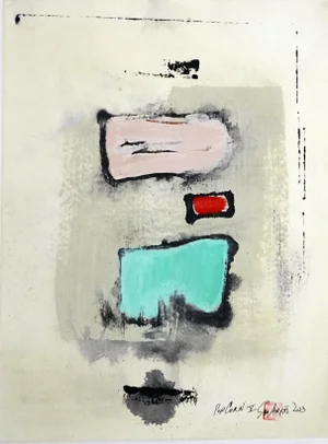 Popcorn. V Abstract Framed Blue & Red Minimal Painting