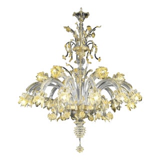 Huge Italian Murano Glass Chandelier with Handcrafted Flowers and Leaves by Simoeng For Sale