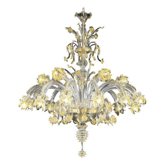 Huge Italian Murano Glass Chandelier with Handcrafted Flowers and Leaves by Simoeng For Sale