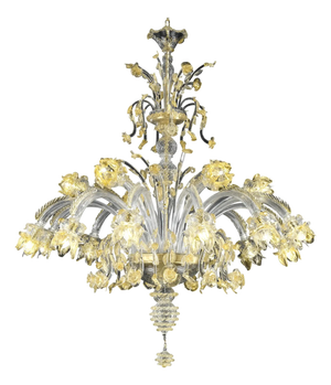 Huge Italian Murano Glass Chandelier with Handcrafted Flowers and Leaves by Simoeng