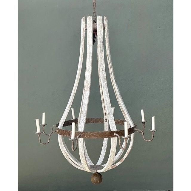 Vintage Rustic Wood and Metal Chandelier For Sale In West Palm - Image 6 of 12