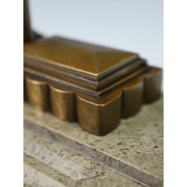 Art Deco Bronze Desk Lamp with Fossiliferous Limestone Base, 1930s For Sale - Image 14 of 18