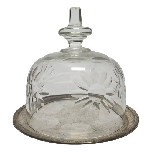 Art Nouveau Bowl with Crystal Cake Cover, Germany, 1920s, Set of 2 For Sale