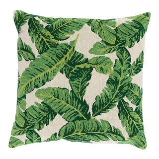 Schumacher Tropical Leaf 22" Pillow in Green & Ivory For Sale