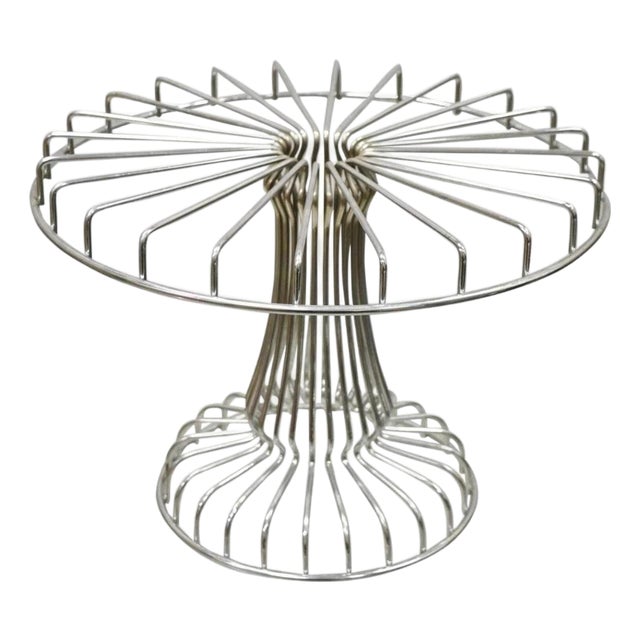 Vintage Mid Century Modern Chrome Metal Wire Pedestal Pastry Cake Stand For Sale