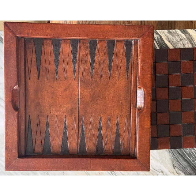 Estate Hand Made in Peru Leather Chess & Backgammon Game Box For Sale - Image 9 of 13