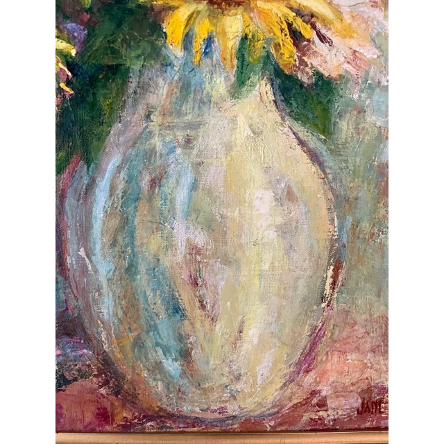 Mid-Century Modern 1967 Original Framed Painting of Vibrant Flowers by Jane Schoepflin For Sale - Image 3 of 11