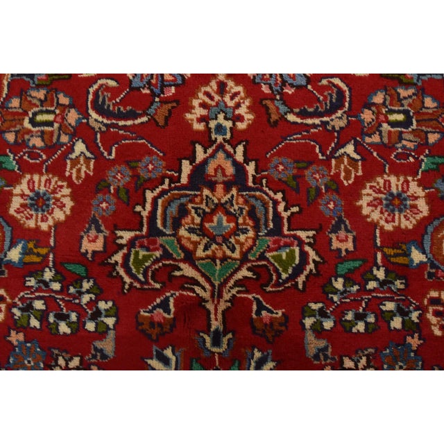 Red Mashad Rug 9’7” X 12’3” Red Wool Vintage Traditional Hand-Knotted Carpet For Sale - Image 8 of 14