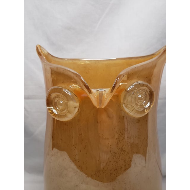 Large Vintage Art Deco Style HandBlown Glass Owl Vase in Marigold