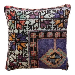 16×16 Vintage Turkish Rug Pillow – Handmade Boho Decorative Sofa Cushion For Sale