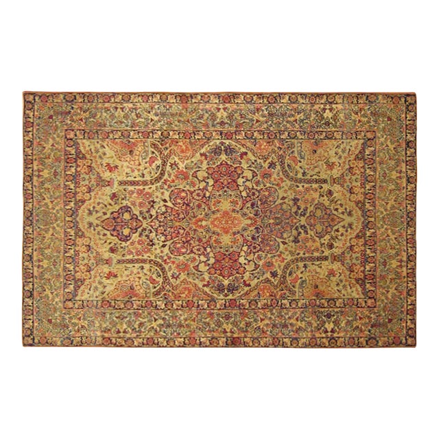 Antique Persian Lavar Oriental Carpet, in Small Size, with a Central Medallion For Sale