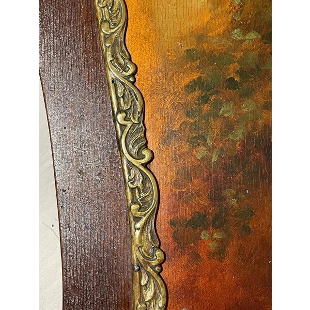Antique 19th Century Original Boy Girl Landscape Oil Painting Wood Badge Panel For Sale - Image 4 of 14