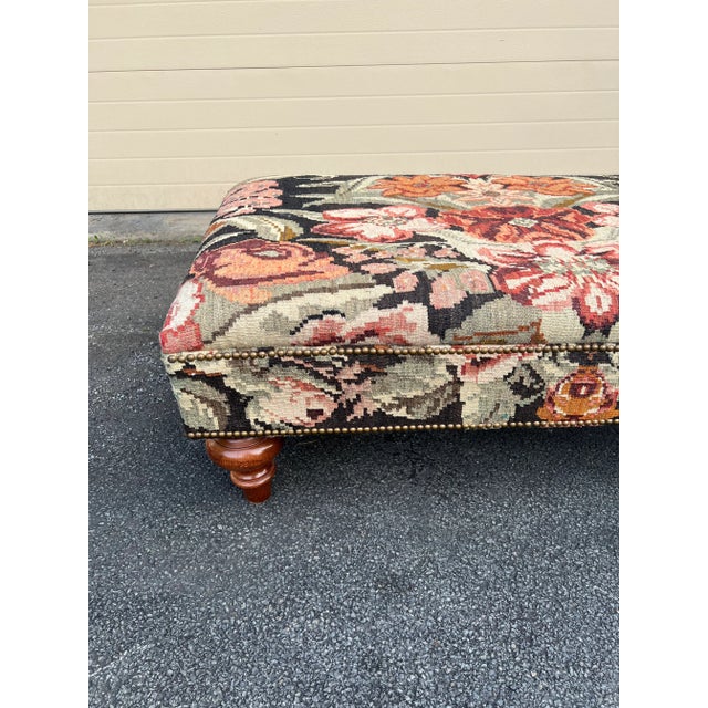 George Smith George Smith Style Turned Leg Kilim Ottoman For Sale - Image 4 of 6