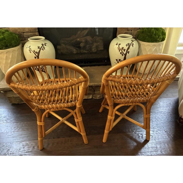 Pair of Vintage Albini Style Italian Bent Bamboo Rattan Chairs For Sale - Image 9 of 18