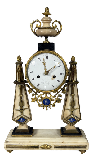 Louis XVI Portico Clock in White Marble and Porcelain from Wedgwood, 1780