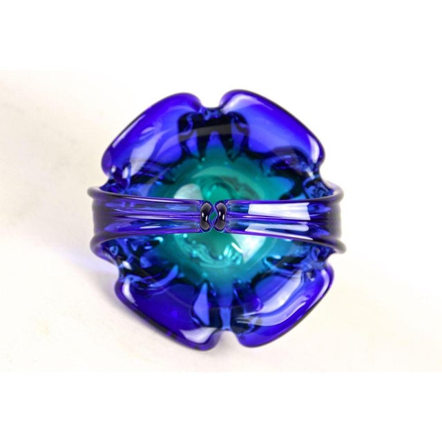 Mid-Century Blue Murano Glass Basket with Curved Handles, Italy, 1960 For Sale - Image 11 of 18