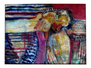 1970s "Owl" Abstract Watercolor Painting by Joaquin Dimayuga