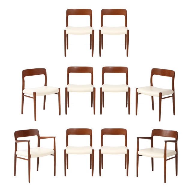 Niels Otto Moller Model 77 & 56 Teak Dining Chairs Set of 10 For Sale