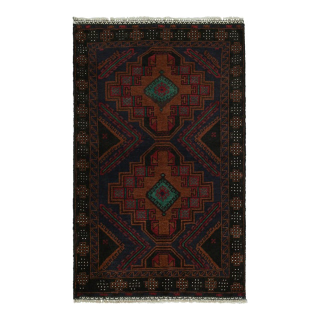 Rug & Kilim’s Baluch Tribal Rug in Amber Gold With Geometric Patterns For Sale