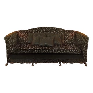 1930s Victorian Revival Camelback Sofa in Damask Velvet With Fringe For Sale