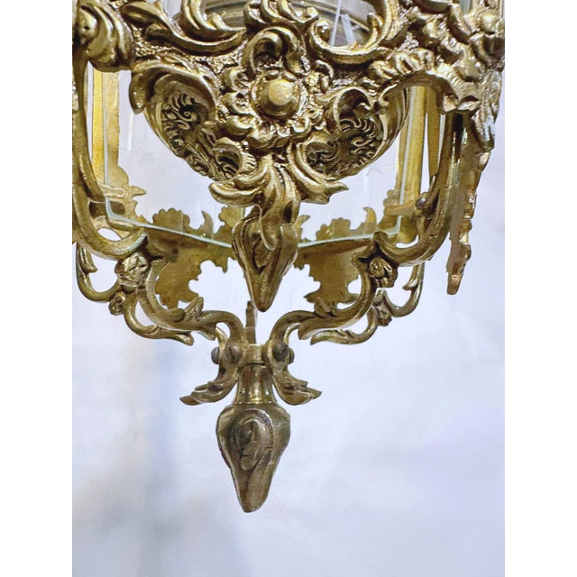 Bronze 1930s Vintage Bronze Lantern With Etched Glass Panels For Sale - Image 8 of 8