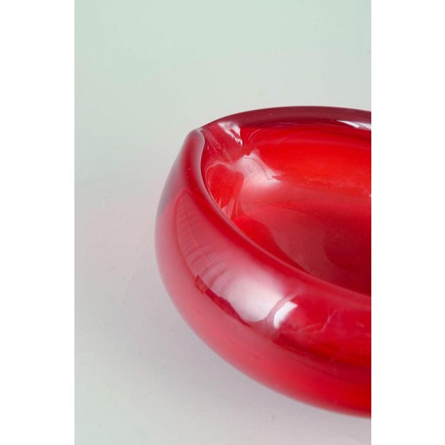 Vintage Decorative Bowl with Softly Folded Rim in Red Sommerso Glass, 1960s For Sale - Image 4 of 5