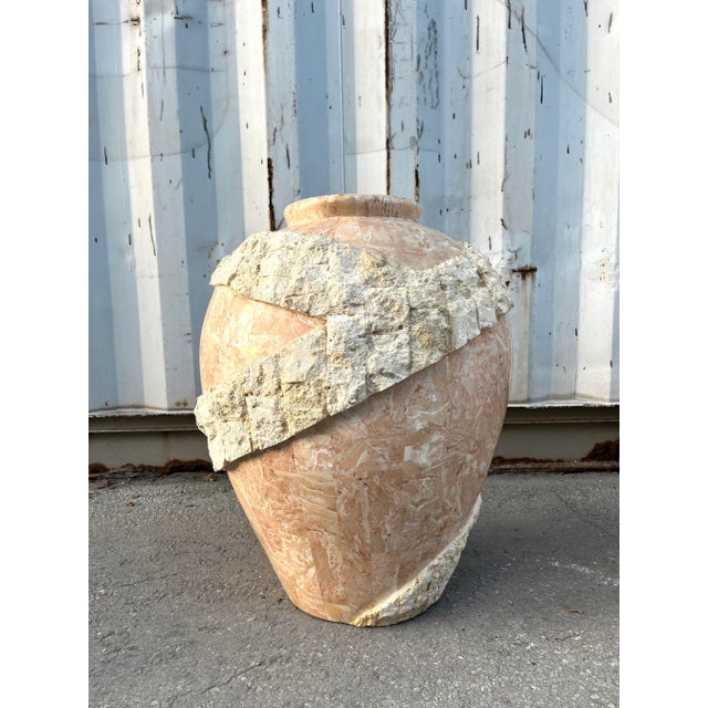 Set of Three Large Postmodern Tasselated Mactan Stone Floor Vases. Circa 1980s For Sale - Image 13 of 18