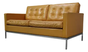 2-Seater Sofa in Mustard Yellow Leather by Florence Knoll Bassett for Knoll Inc / Knoll International, 1970s