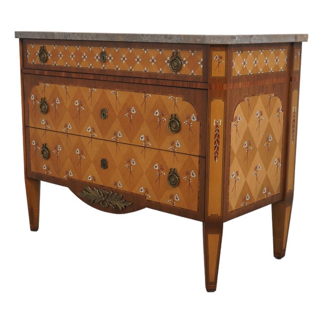 Ej Victor Italian Neoclassical Paint Decorated Satinwood Chest For Sale