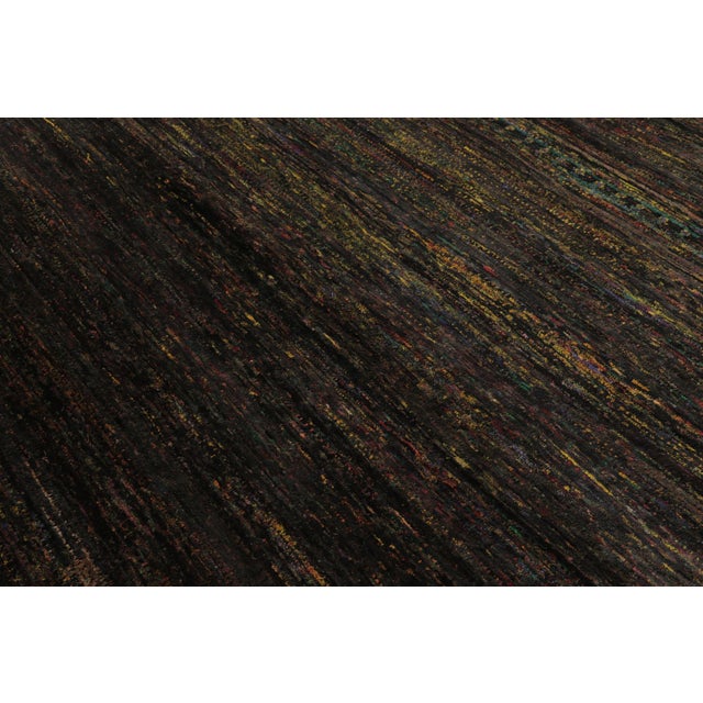 Modern Rug & Kilim’s Modern Textural Rug, Polychromatic Striae on Rich Black Tones For Sale - Image 3 of 9