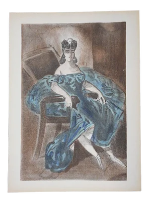 Vintage Mid 20th C. Lithograph From Verve Art Journal by Constantin Guys