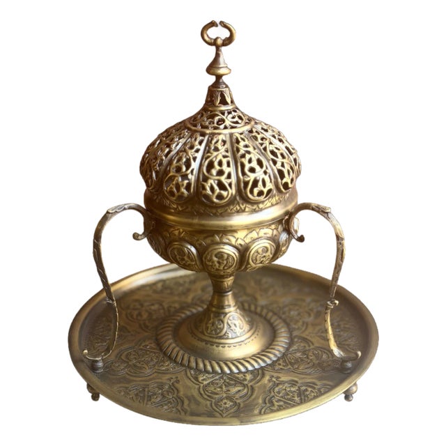 Hand-Chased Brass Incense Burner For Sale