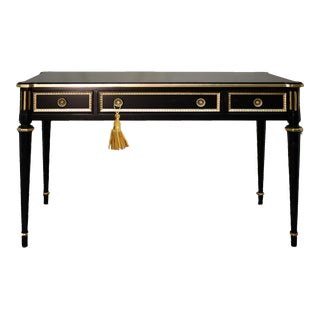 1970s Louis Style Writing Desk or Vanity With 3 Drawers in Black - Newly Painted For Sale