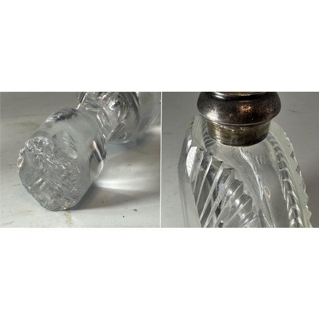 Sterling Silver Cut Crystal Perfume Bottle: Acorn Stopper, Ribbed Design For Sale - Image 9 of 10