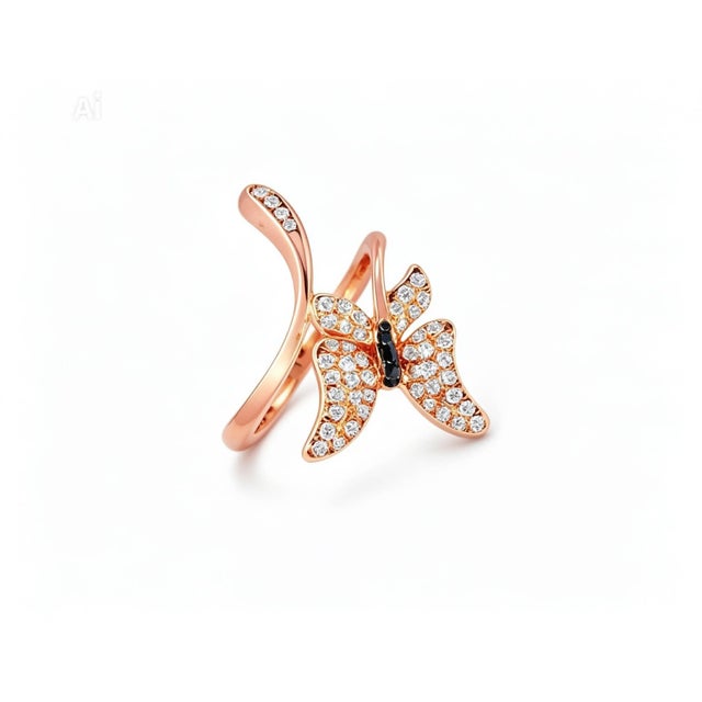 Contemporary Late 20th Century 14K Rose Gold Diamond Butterfly Wraparound Ring Estate by EFFY, Size 7 For Sale - Image 3 of 3