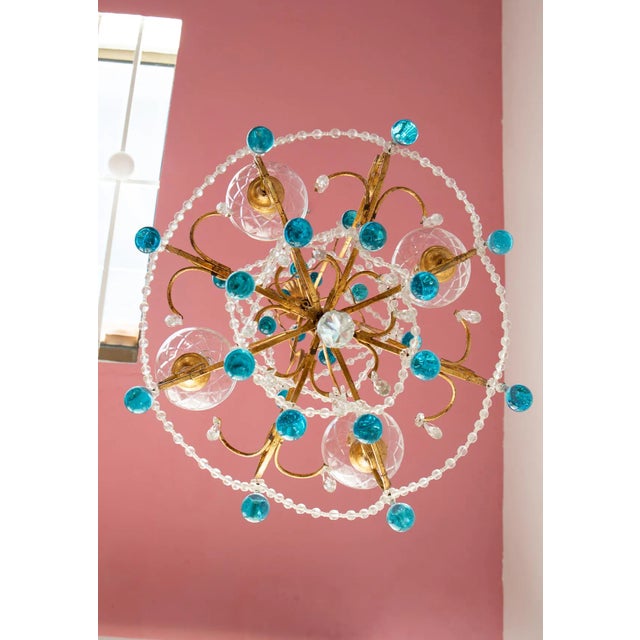 Italian Chandelier with Blue Glass Droplets, 1960s For Sale - Image 3 of 13
