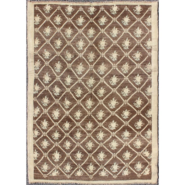 Textile All-Over Design Turkish Tulu Rug in Shades of Brown and Cream For Sale - Image 7 of 7