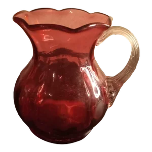 1970s Pilgrim Glass Cranberry Mini Pitcher With Clear Applied Handle