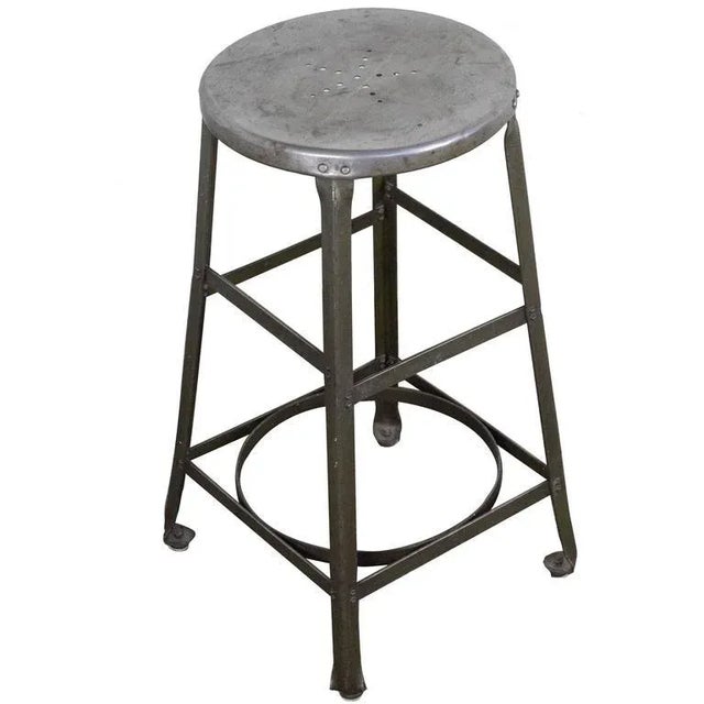 Metal Early 20th Century American Industrial Factory Stool in Stripped Steel For Sale - Image 7 of 7