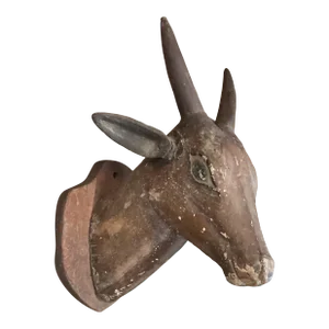 Early 20th Century Ceramic Deer Head on Wood Base, India