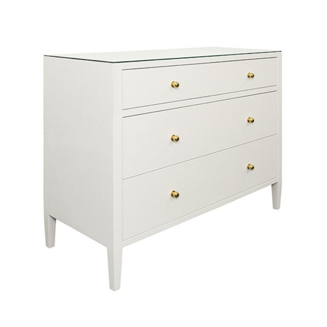 New special order item. Not vintage. Elevate your bedroom decor with the Michelle Textured White Linen Chest. The four...