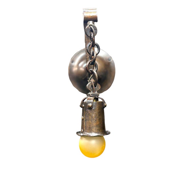 Hammered Exposed Bulb Arts and Crafts Wall Sconce in Patinated Bronze For Sale - Image 9 of 9