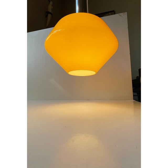 Vintage Italian Pendant Lamp in Yellow Glass and Chrome Plating, 1970s For Sale - Image 3 of 11
